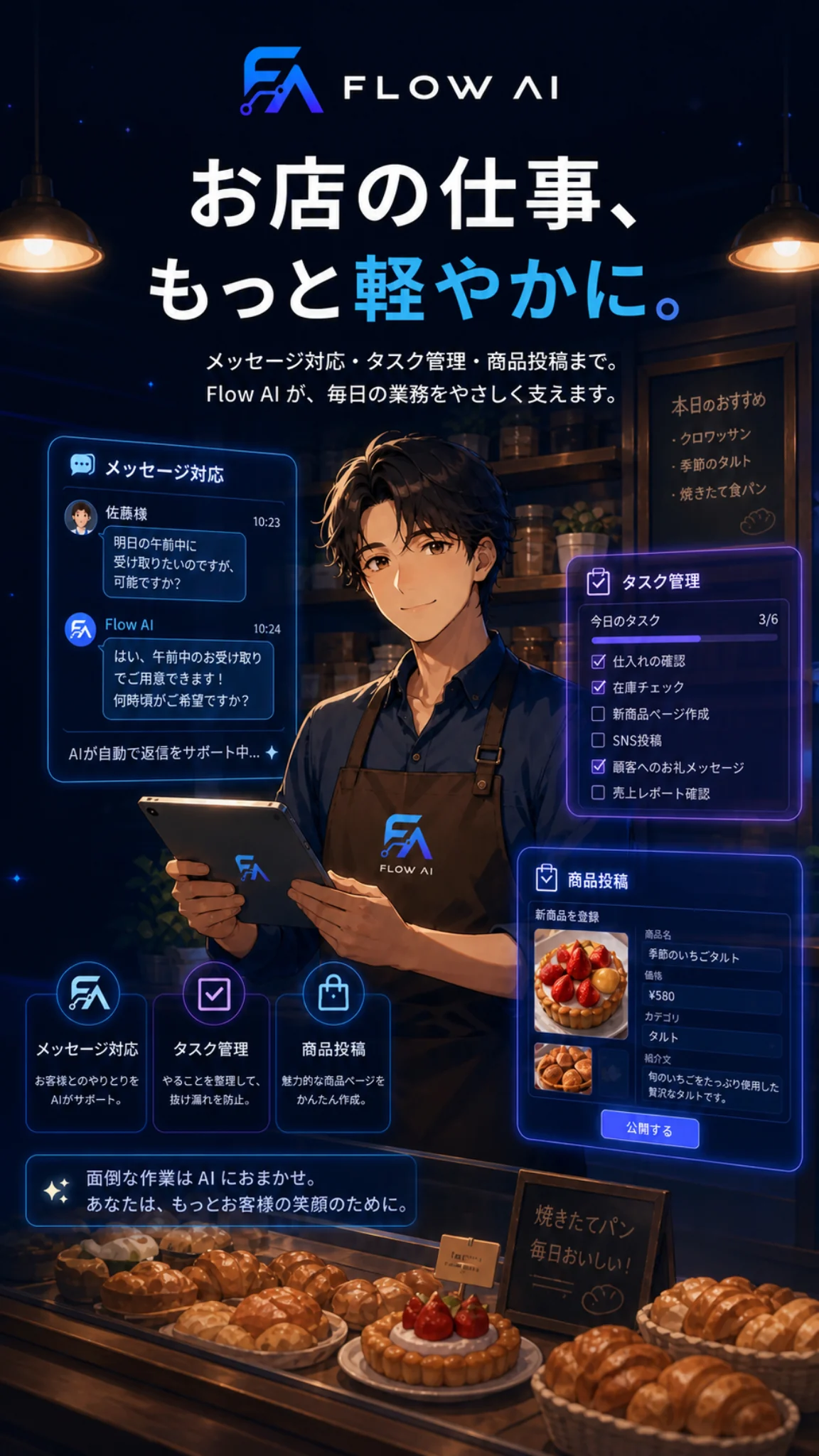 FLOW AIのAI導入サポートを表現したトップビジュアル