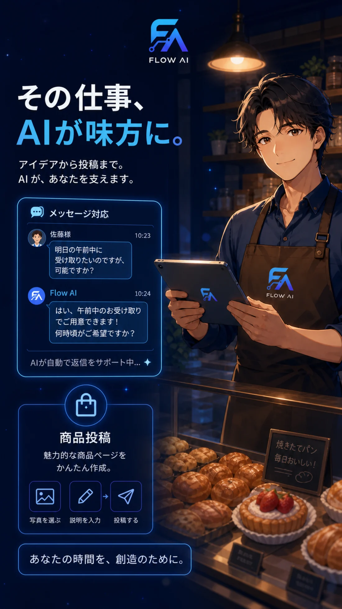 FLOW AIが仕事を支えるサポートイメージ